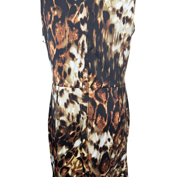 NWT XSCAPE Size 12 Animal Print Sleeveless V-Neck Dress Flounce Hem - Picture 11 of 15